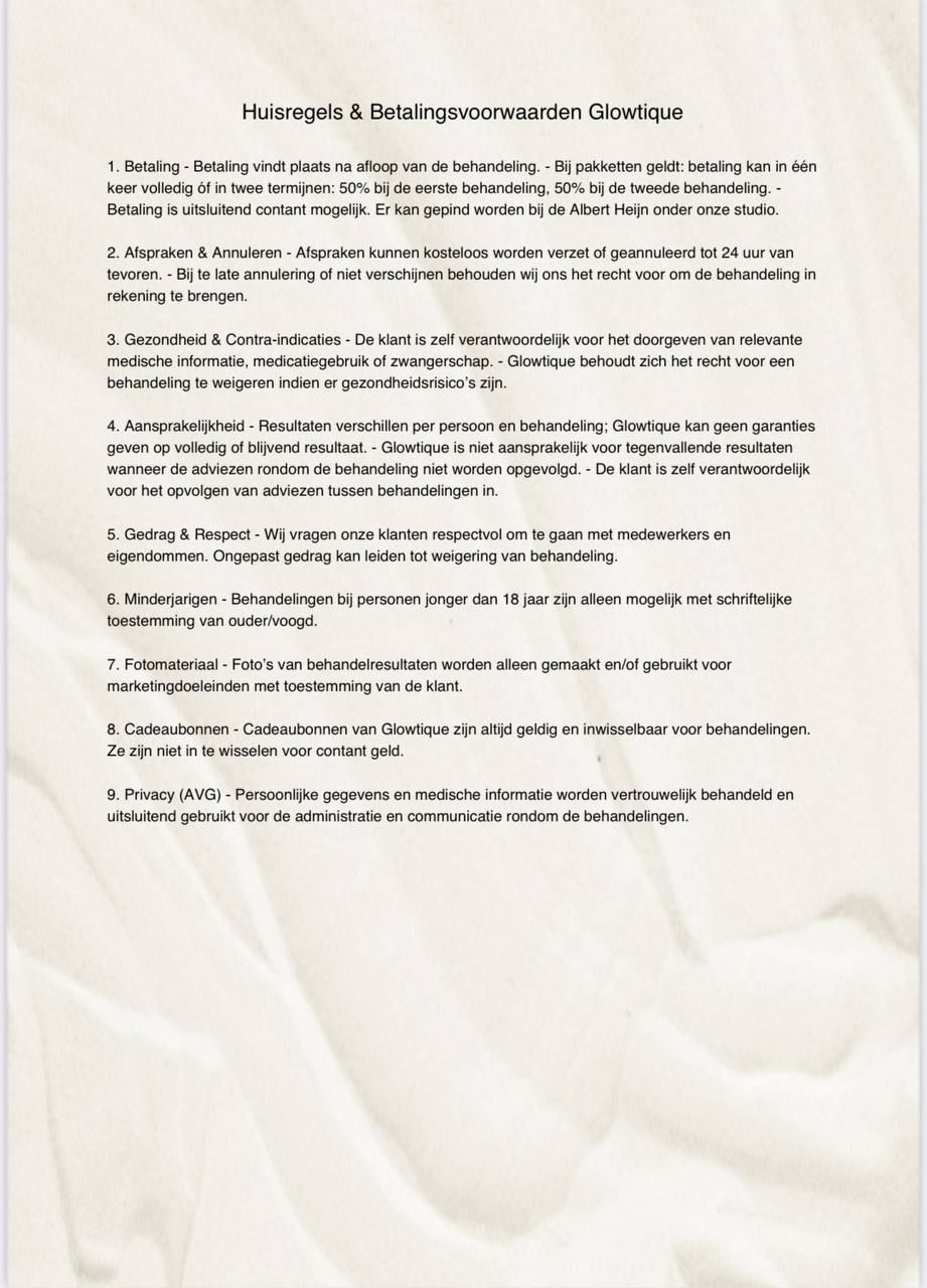 Huisregels Glowtique